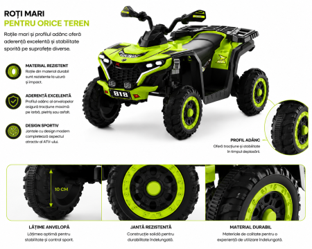 ATV electric cu motor 380W, roți EVA și design sport off-road - Verde [1]