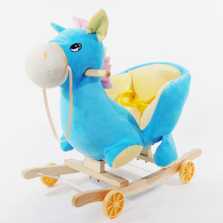 Toate jucariile - Balansoar Căluț din Pluș cu Roți - Blue