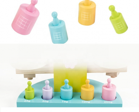 Balanță din lemn cu 5 greutăți colorate – Joc educativ Montessori | ZukiToys.ro [3]