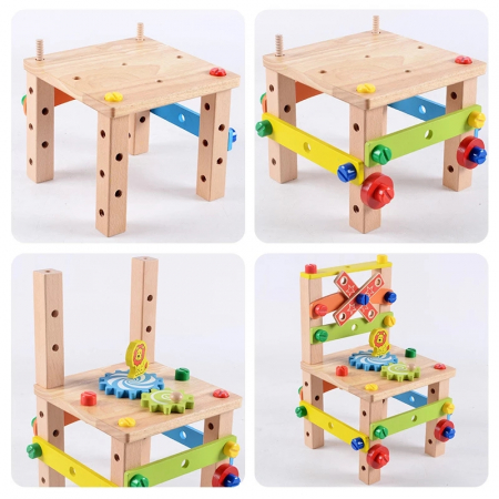 Banc de lucru din lemn, Jucarie de asamblat scaun, Montessori 3 ani+ [3]