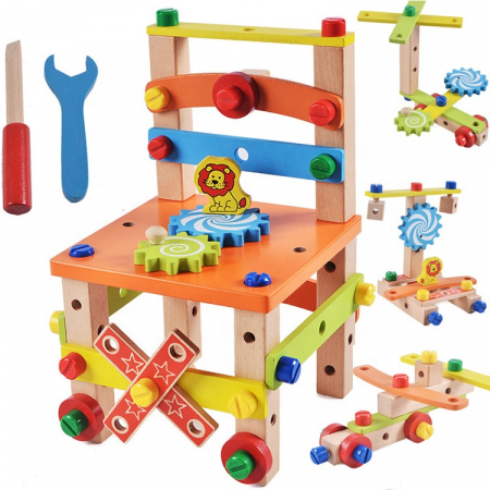 Jucarii educative - Banc de lucru din lemn, Jucarie de asamblat scaun, Montessori 3 ani+