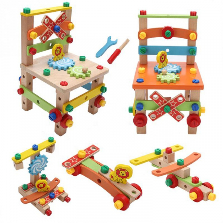 Banc de lucru din lemn, Jucarie de asamblat scaun, Montessori 3 ani+ [2]