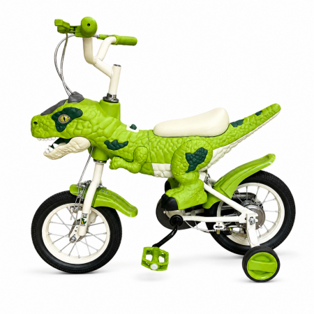 Trotinete & Triciclete pentru Copii - Bicicletă cu model ,,Dinozaur 3D", roți de 12 inch și roți ajutătoare - Verde