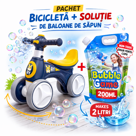Joaca de Vara & Apa - Bicicletă fără pedale cu lumini, sunete si baloane de sapun – albastru