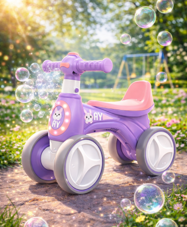 Bicicletă fără pedale cu lumini, sunete si baloane de sapun – 4 roți roz [1]