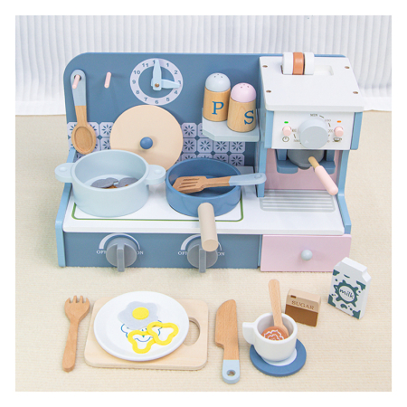 Cadouri de Sarbatori - Bucătărie de jucărie din lemn cu accesorii si expresor de cafea