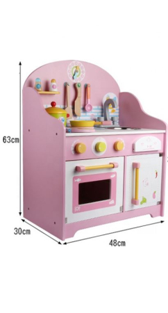 Bucătărie de jucărie din lemn cu frigider, cuptor și accesorii – model roz [4]