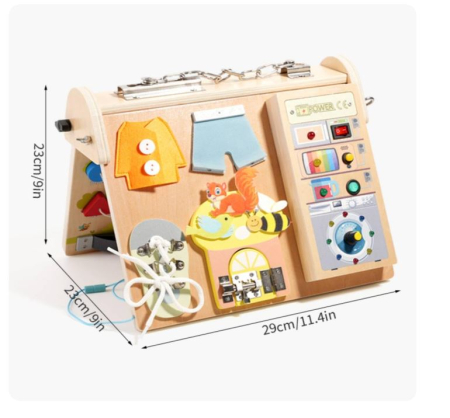 Busy Board Montessori din lemn cu lumini LED și 4 zone de activități [5]