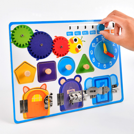 Jucarii educative - Busy Board Montessori – Placă „Încuie-descăruie” din lemn | ZukiToys.ro