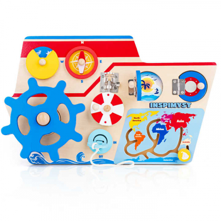 Jucarii educative - Busy Board Montessori Vapor din lemn – Placa senzorială | ZukiToys.ro