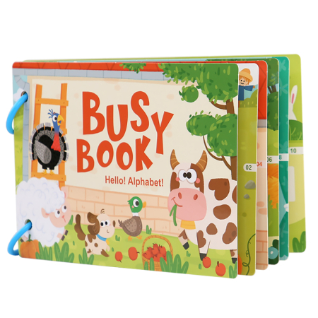 Busy Book & Carti Interactive - Busy Book – Animale de la ferma, carte interactivă cu stickere reutilizabile
