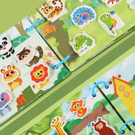 Busy Book – Animale sălbatice, carte interactivă cu stickere reutilizabile [3]