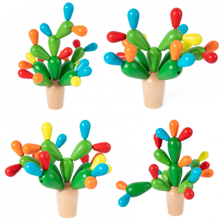 Cactus colorat lemn Montessorii echilibru si asamblare – ZukiToys.ro [1]
