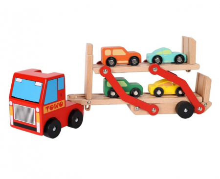 Camion din lemn cu platforma si masini pentru copii 3 ani+