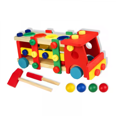 Jucarii educative - Camion multifuncțional 2-în-1 din lemn – rol play și sortare | ZukiToys.ro