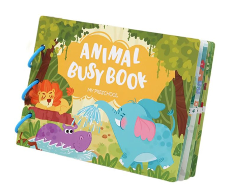 Busy Book & Carti Interactive - Carte educativă reutilizabilă Busy Book – Animale sălbatice