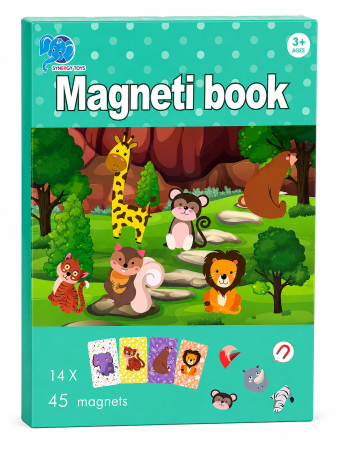 Jucarii pentru calatorii - Carte Magnetică Educativă – Puzzle Lumea Animalelor cu 45 Piese Magnetice