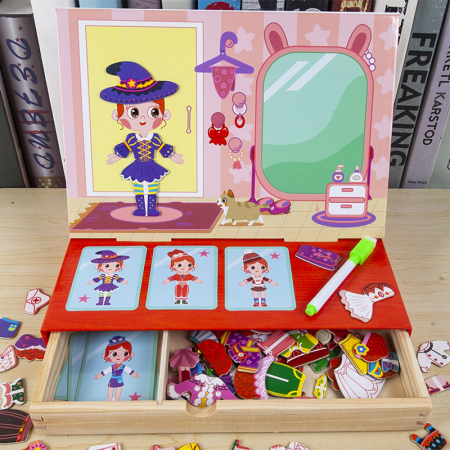 Carte magnetică lemn – Puzzle 3D „Îmbracă fetița” educativă | ZukiToys.ro [2]