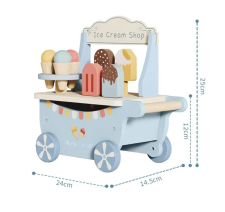 Cărucior din lemn cu înghețată și accesorii – Stand mobil pentru jocuri de rol [3]