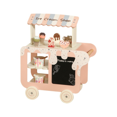 Cărucior din lemn – stand de înghețată pentru copii, joc de rol educativ [0]