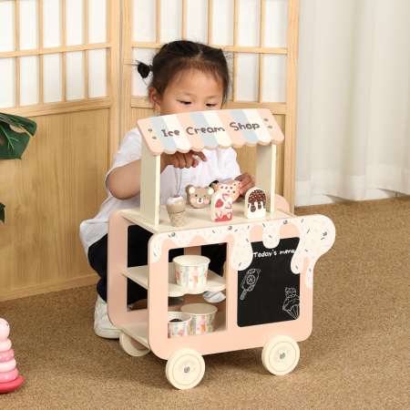 Cărucior din lemn – stand de înghețată pentru copii, joc de rol educativ [1]