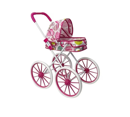 Cadouri dupa Buget - Cărucior pliabil pentru păpuși cu roți mari și parasolar detașabil – (alb & roz)