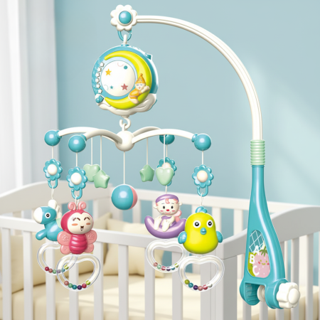 0–12 luni - Carusel muzical pentru pătuț cu telecomandă și proiecții