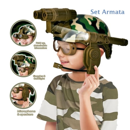 Jucarii interactive - Cască militară/politie de joacă – Echipament tactic cu lanternă, microfon și sunet