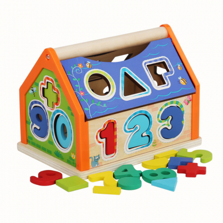 Jucarii sub 50 lei - Căsuță din lemn cu sortare forme și cifre – Joc educativ Montessori | ZukiToys.ro