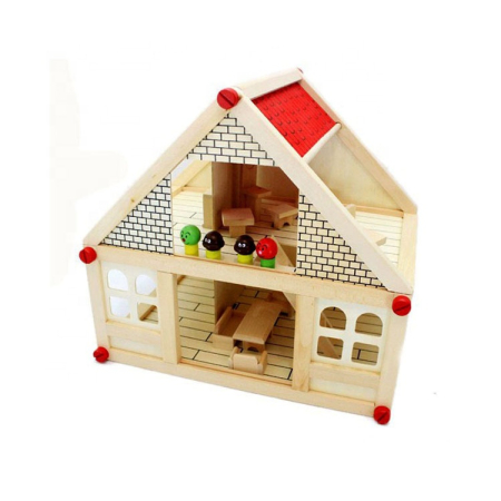 Căsuță din lemn pentru păpuși cu mobilier și 4 figurine [1]