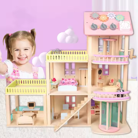 Căsuță din lemn pentru păpuși cu mobilier și accesorii - 3 niveluri [1]