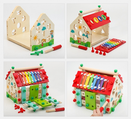 Casuta educativa din lemn 4 in 1 – jucarie multifunctionala pentru motricitate, sortare [2]