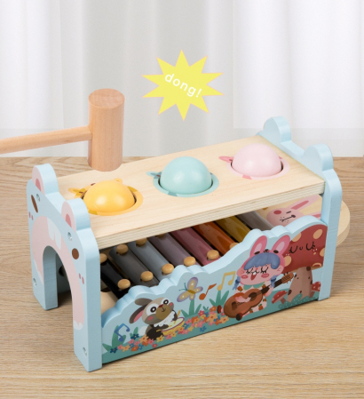 Centru Montessori 2 în 1 – iepure din lemn cu xilofon și joc cu bile [1]