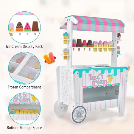 Chioșc de înghețată din lemn cu roți și vitrină [3]