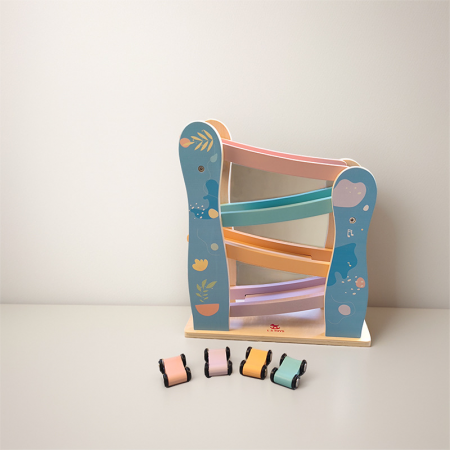 Circuit din lemn cu 4 piste si 4 masinute – Pastel | ZukiToys.ro [3]