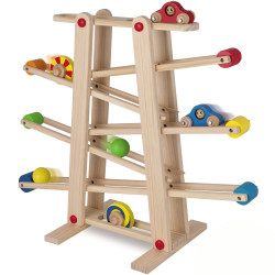 Jucarii de lemn - Circuit Montessori cu bile și mașinuțe din lemn –3 ani+