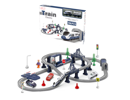 Trenulețe - Circuit tren electric Rapid City/Police cu 106 piese – jucarie educativa pentru copii