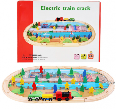 Jucarii de lemn - Circuit tren magnetic din lemn – joc constructiv pentru copii 3 ani+