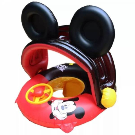Joaca de Vara & Apa - Colac bărcuță gonflabilă pentru copii cu parasolar și volan Mickey Mouse