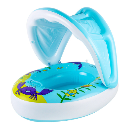 Joaca de Vara & Apa - Colac de înot pentru copii cu parasolar – model Crab, albastru