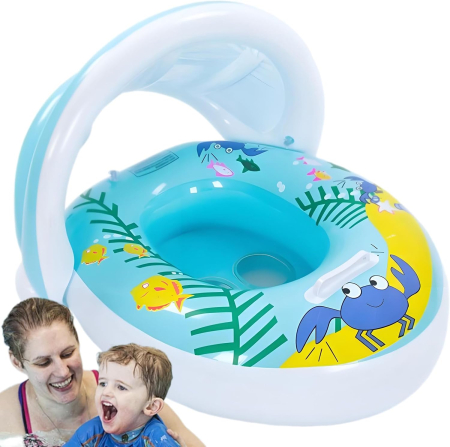 Colac de înot pentru copii cu parasolar – model Crab, albastru [2]