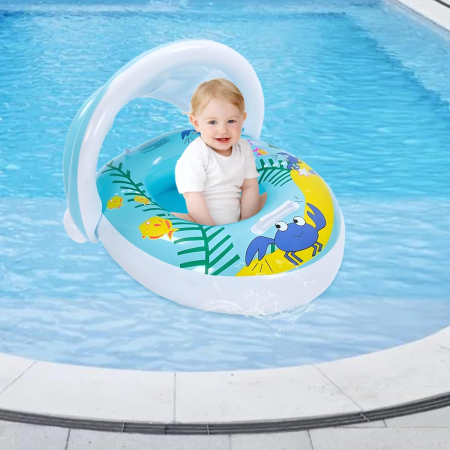 Colac de înot pentru copii cu parasolar – model Crab, albastru [1]