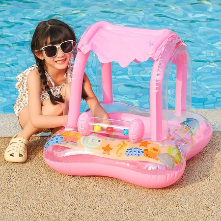 Colac gonflabil cu baldachin și scaun stabil – model roz [1]