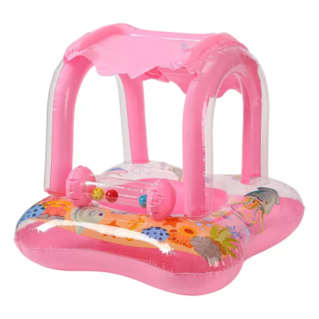 Colaci & Saltele Gonflabile - Colac gonflabil cu baldachin și scaun stabil – model roz