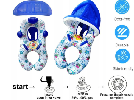 Colac gonflabil dublu pentru mamă și bebe cu parasolar și suport chilotel - Albastru inchis [2]