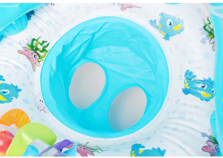 Colac gonflabil dublu pentru mamă și copil cu parasolar detașabil și suport bebe - Albastru [1]