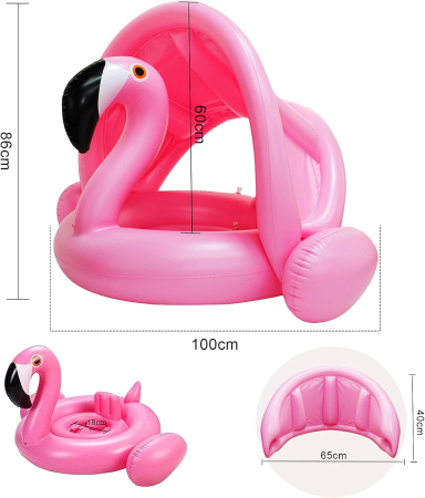 Colac gonflabil flamingo pentru copii cu parasolar și suport stabil [2]