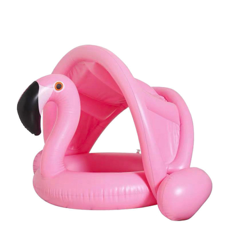 Joaca de Vara & Apa - Colac gonflabil flamingo pentru copii cu parasolar și suport stabil