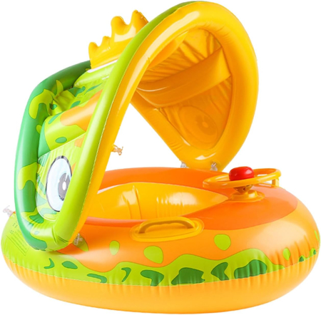 Joaca de Vara & Apa - Colac gonflabil pentru copii – model crocodil cu volan și parasolar