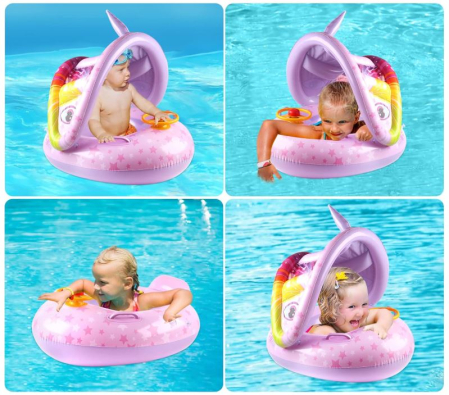 Colac gonflabil pentru copii – model Unicorn cu volan și parasolar [2]